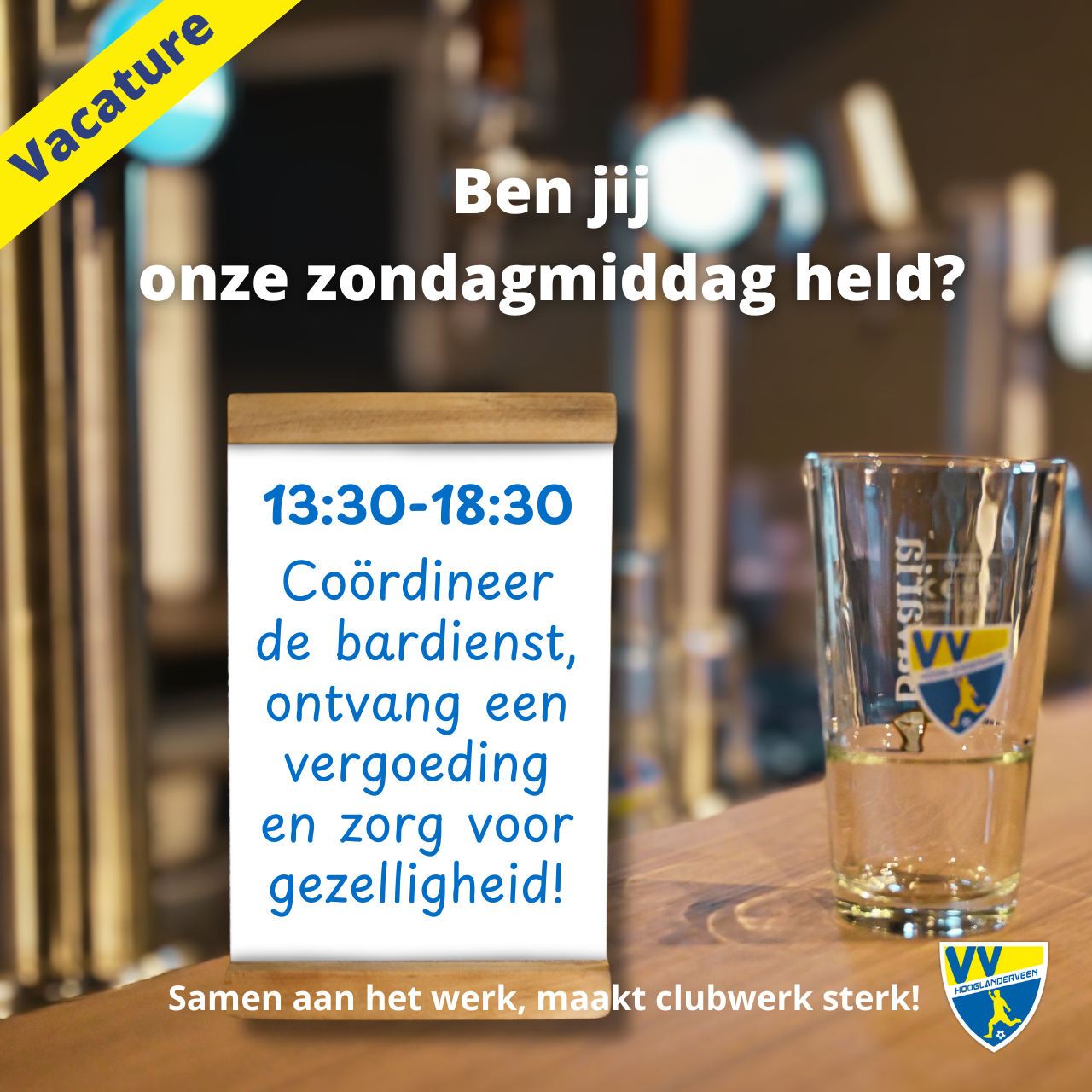 Vacature: bardienst zondag (betaald)