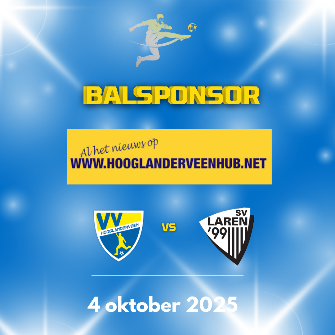 Zaterdag is www.hooglanderveenhub.net de sponsor van de wedstrijdbal tegen sv Laren ‘99.